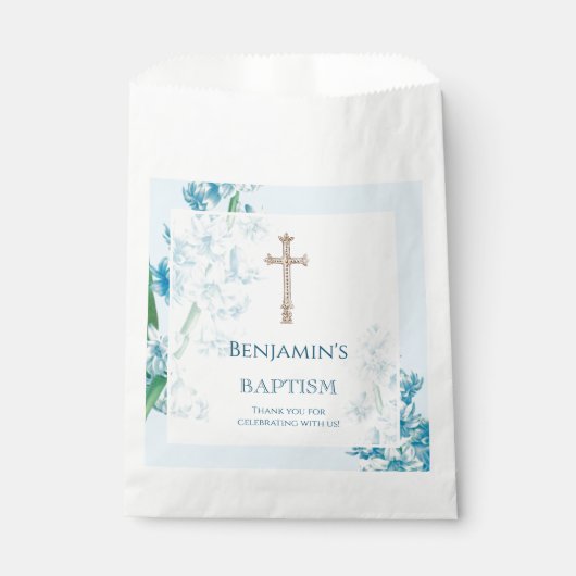 Blue Flower Baptism Favor Bag Bedankzakje (Voorkant)