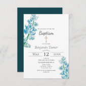 Blue Flower Baptism Invitation Kaart (Voorkant / Achterkant)