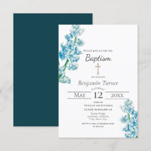 Blue Flower Baptism Invitation Kaart
