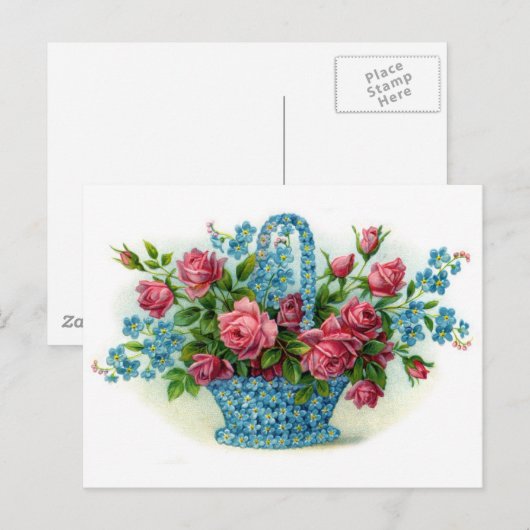 Blue Flower Basket Briefkaart (Voorkant / Achterkant)