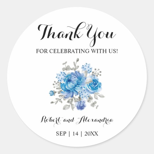 Blue Flower Bedankt voor het komende huwelijk Ronde Sticker (Voorkant)
