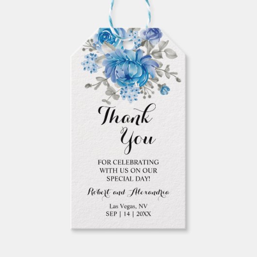 Blue Flower Bedankt voor je huwelijksreis. Cadeaulabel (Voorkant)