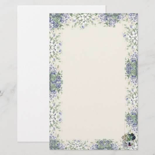 Blue Flower Birdhouse-Briefpapier Briefpapier (Voorkant / Achterkant)