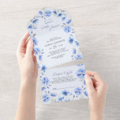Blue Flower Book Aanvraag Luier Raffle Baby shower All In One Uitnodiging (Afscheurbaar)