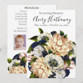 Blue Flower Bouquet Funeral Memorial Programme Kaart (Voorkant / Achterkant)