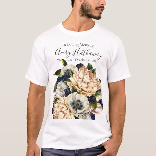 Blue Flower Bouquet Funeral Memorial T-shirt (Voorkant)