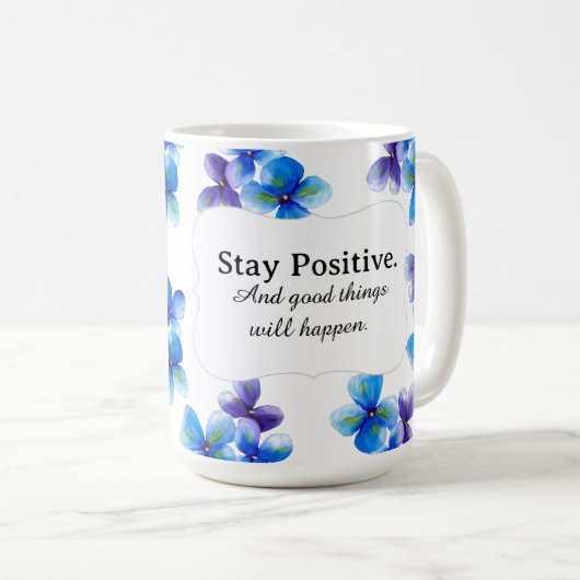 Blue flower coffee mug positive statement  koffiemok (Voorkant rechts)
