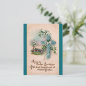 Blue Flower Cross Easter Briefkaart (Staand voorkant)