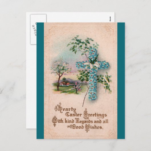 Blue Flower Cross Easter Briefkaart (Voorkant / Achterkant)