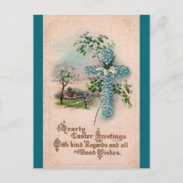 Blue Flower Cross Easter Briefkaart