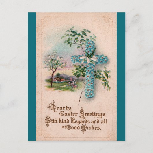 Blue Flower Cross Easter Briefkaart (Voorkant)