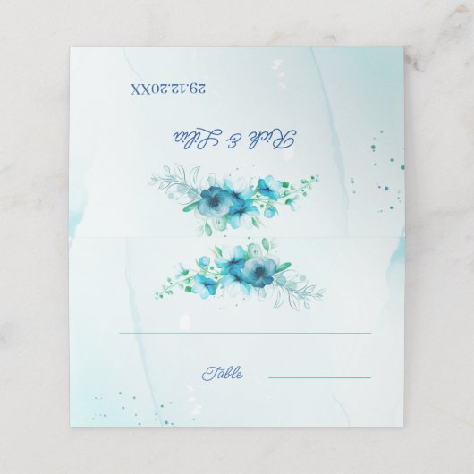 Blue Flower Custom Wedding Plaatskaartje (Buitenkant ongevouwen)