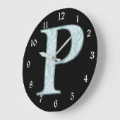 Blue Flower Damask Monogram Initiaal P Design Cloc Grote Klok (Hoek)