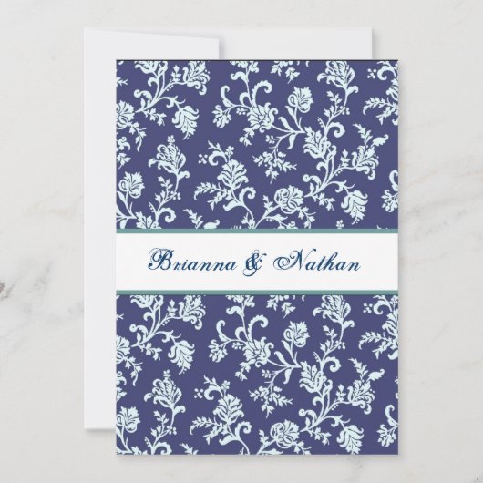 Blue Flower Damask Wedding Uitnodiging (Voorkant)