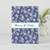 Blue Flower Damask Wedding Uitnodiging (Staand voorkant)