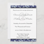 Blue Flower Damask Wedding Uitnodiging (Achterkant)