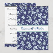 Blue Flower Damask Wedding Uitnodiging (Voorkant / Achterkant)