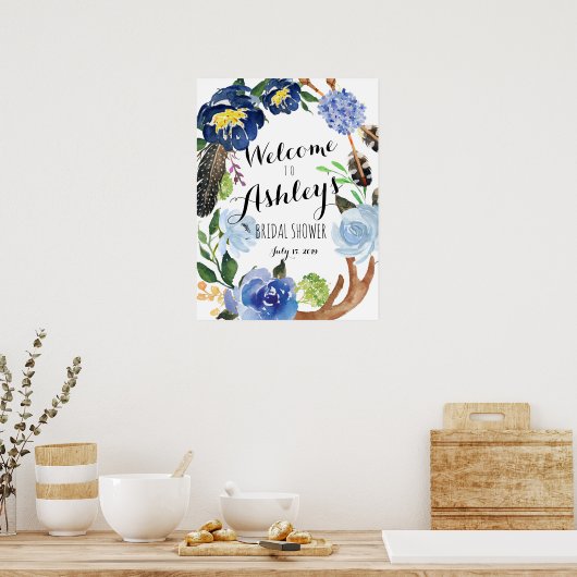 Blue FLower-douchewelkomstteken Poster (Keuken)