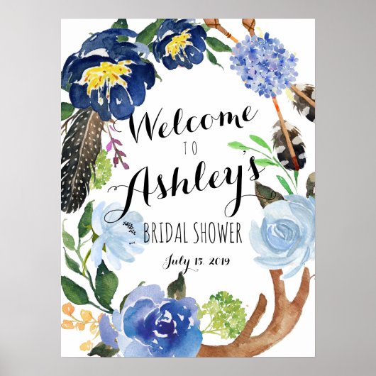 Blue FLower-douchewelkomstteken Poster (Voorkant)