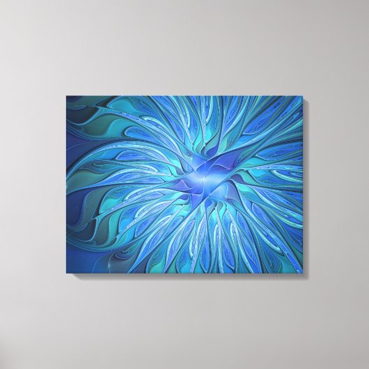 Blue Flower Fantasy Pattern Abstract Art Triptiek Canvas Afdruk (Voorkant)
