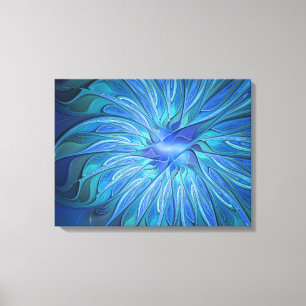 Blue Flower Fantasy Pattern Abstract Art Triptiek Canvas Afdruk