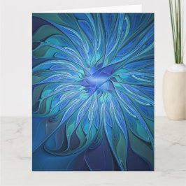 Blue Flower Fantasy Pattern, Abstract Fractal Art Bedankkaart