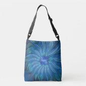 Blue Flower Fantasy Pattern, Abstract Fractal Art Crossbody Tas (Achterkant)