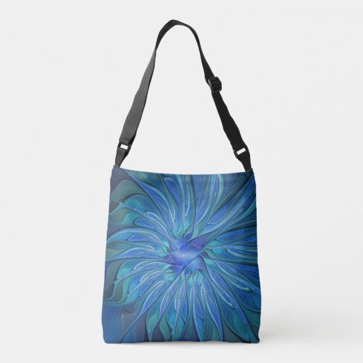 Blue Flower Fantasy Pattern, Abstract Fractal Art Crossbody Tas (Achterkant)