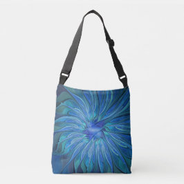 Blue Flower Fantasy Pattern, Abstract Fractal Art Crossbody Tas