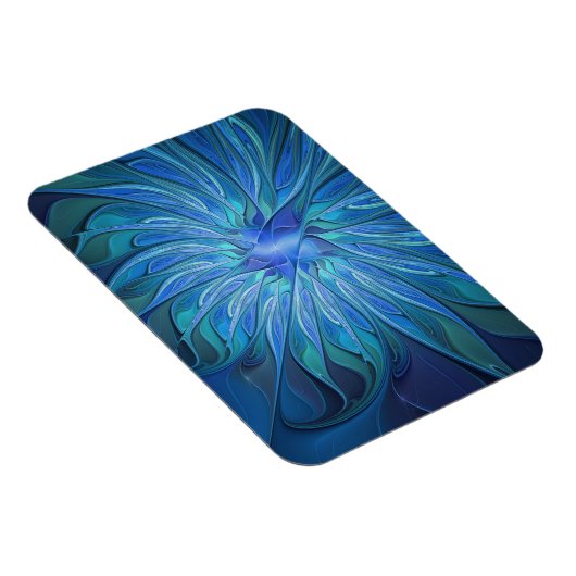 Blue Flower Fantasy Pattern, Abstract Fractal Art Magneet (Rechterzijde)