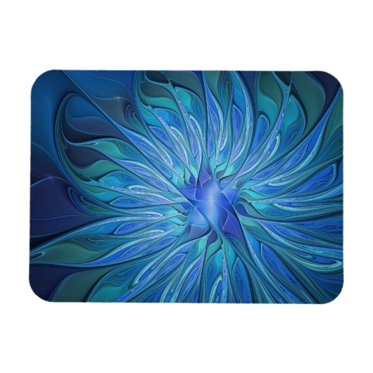 Blue Flower Fantasy Pattern, Abstract Fractal Art Magneet (Horizontaal)