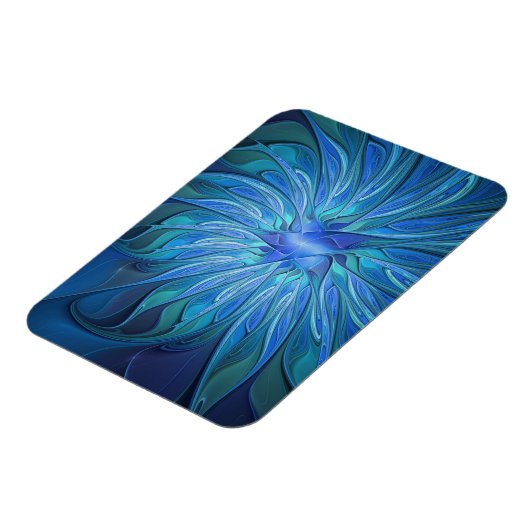 Blue Flower Fantasy Pattern, Abstract Fractal Art Magneet (Linkerzijde)