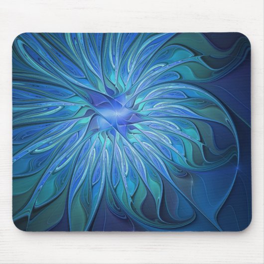 Blue Flower Fantasy Pattern, Abstract Fractal Art Muismat (Voorkant)