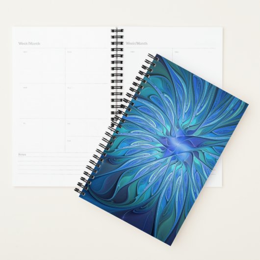 Blue Flower Fantasy Pattern, Abstract Fractal Art Planner (Display)