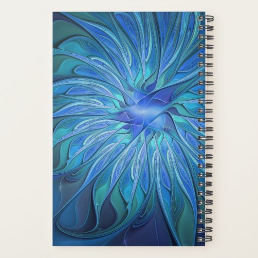 Blue Flower Fantasy Pattern, Abstract Fractal Art Planner (Achterkant)