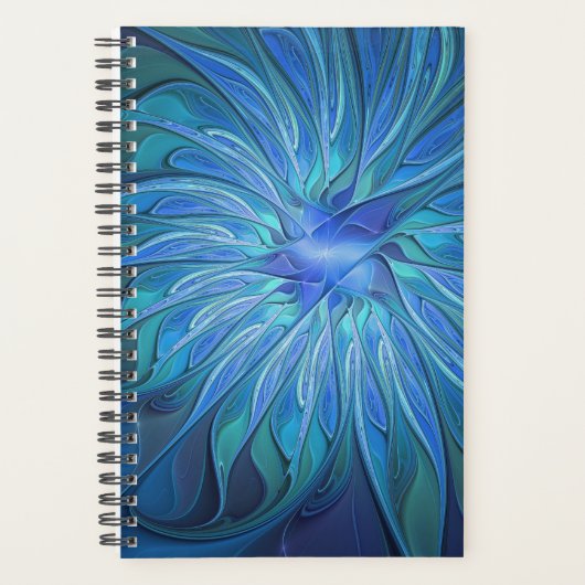 Blue Flower Fantasy Pattern, Abstract Fractal Art Planner (Voorkant)