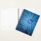 Blue Flower Fantasy Pattern, Abstract Fractal Art Planner (Display)