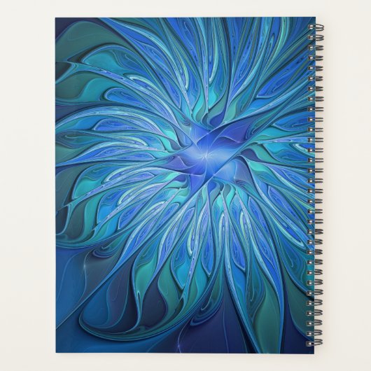 Blue Flower Fantasy Pattern, Abstract Fractal Art Planner (Achterkant)