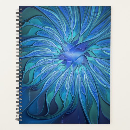 Blue Flower Fantasy Pattern, Abstract Fractal Art Planner (Voorkant)