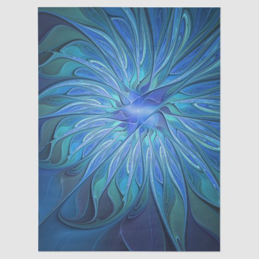 Blue Flower Fantasy Pattern, Abstract Fractal Art Tissuepapier (Voorkant)