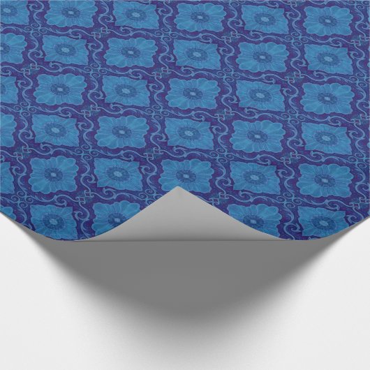 Blue Flower Floral Damask  Bohemian Pattern Cadeaupapier (Hoek)