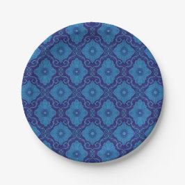 Blue Flower Floral Damask Bohemian Pattern Papieren Bordje