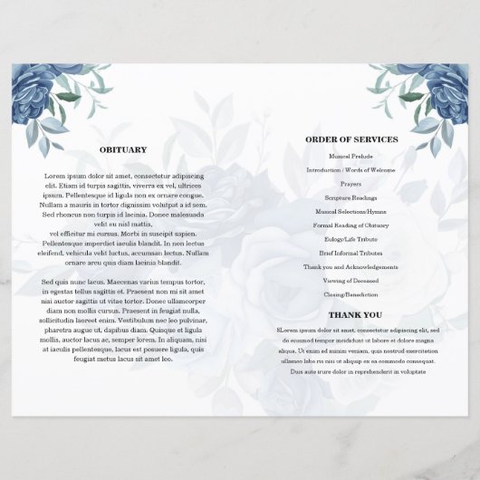 Blue Flower Funeral Program sjabloon (Achterkant)