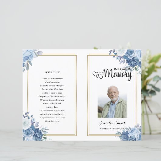 Blue Flower Funeral Program sjabloon (Staand voorkant)
