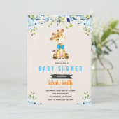 "Blue flower giraffe"-uitnodiging Kaart (Staand voorkant)