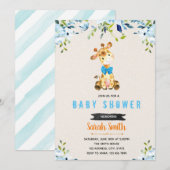 "Blue flower giraffe"-uitnodiging Kaart (Voorkant / Achterkant)