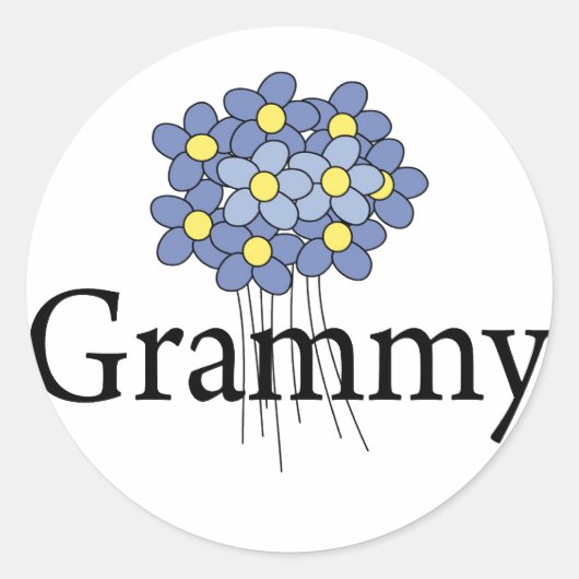 Blue Flower Grammy T-shirt Ronde Sticker (Voorkant)