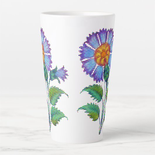 Blue Flower Halftone Fine Art Latte Mok (Voorkant)