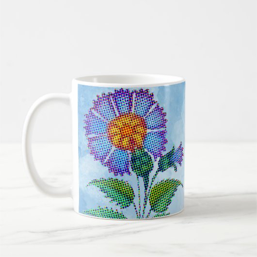 Blue Flower Halftone on Blue Fine Art Koffiemok (Links)