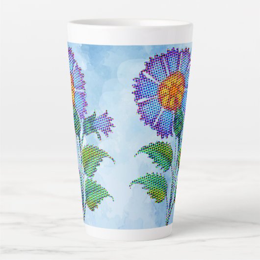 Blue Flower Halftone on Blue Fine Art Latte Mok (Voorkant)